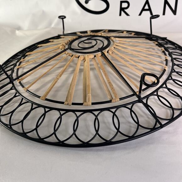 Large Woven Bamboo & Black Metal Round Tray Boho Farmhouse Decor 17” - Picture 9 of 9